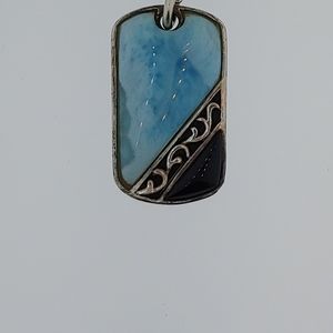 Steling Silver Larimar and Onix Men Pendant